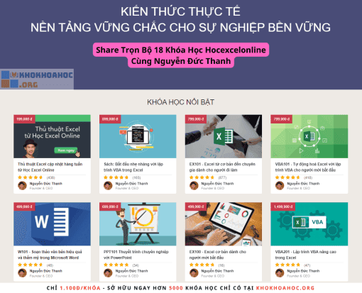 Share Trọn Bộ 18 Khóa Học Hocexcelonline Cùng Nguyễn Đức Thanh